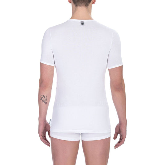 Bikkembergs White Cotton Men's V-Neck T-Shirt BI-22367-S