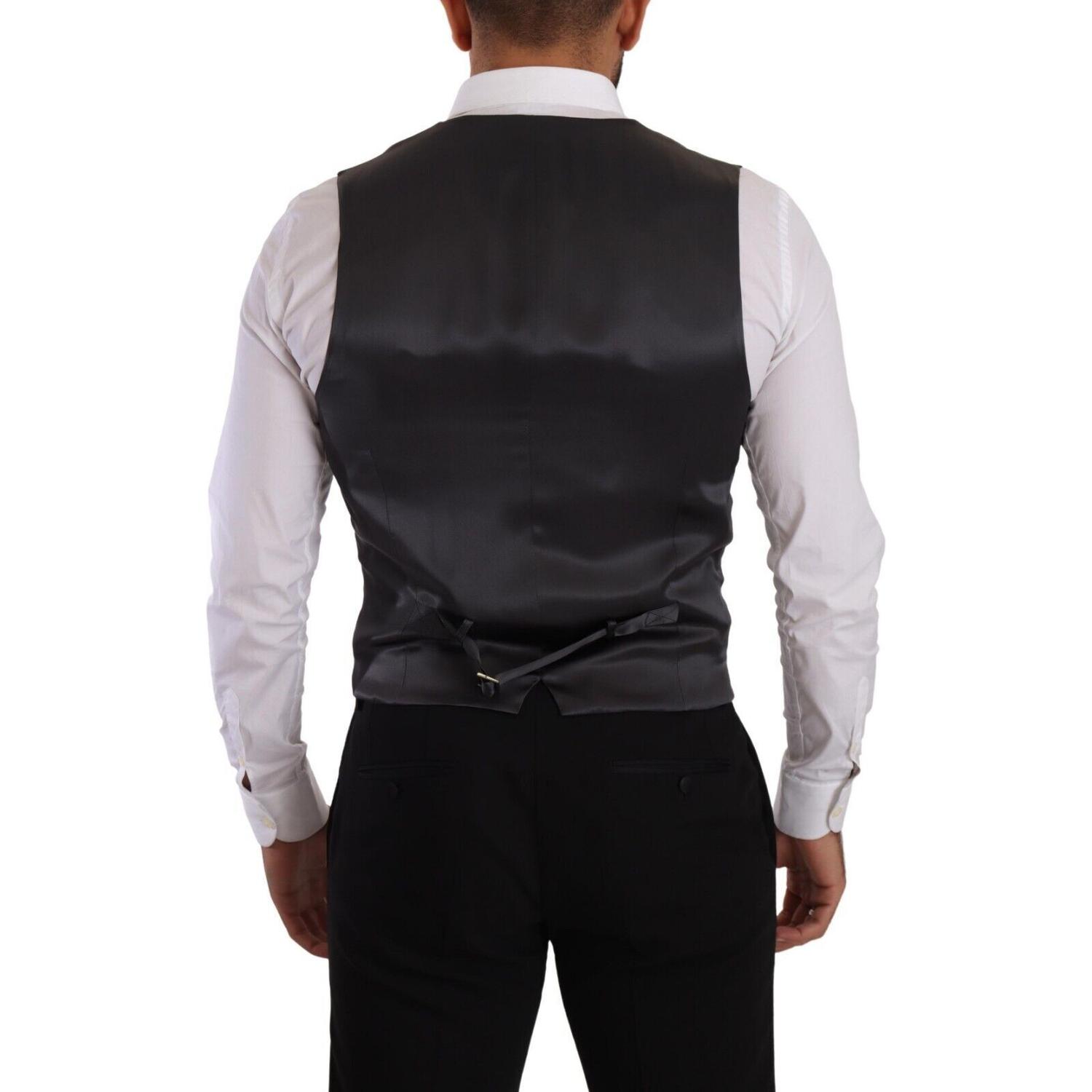 Dolce & Gabbana Gray Striped Double Breasted Waistcoat Vest