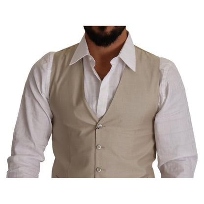 Dolce & Gabbana Beige Cotton Silk Slim Fit Waistcoat Vest
