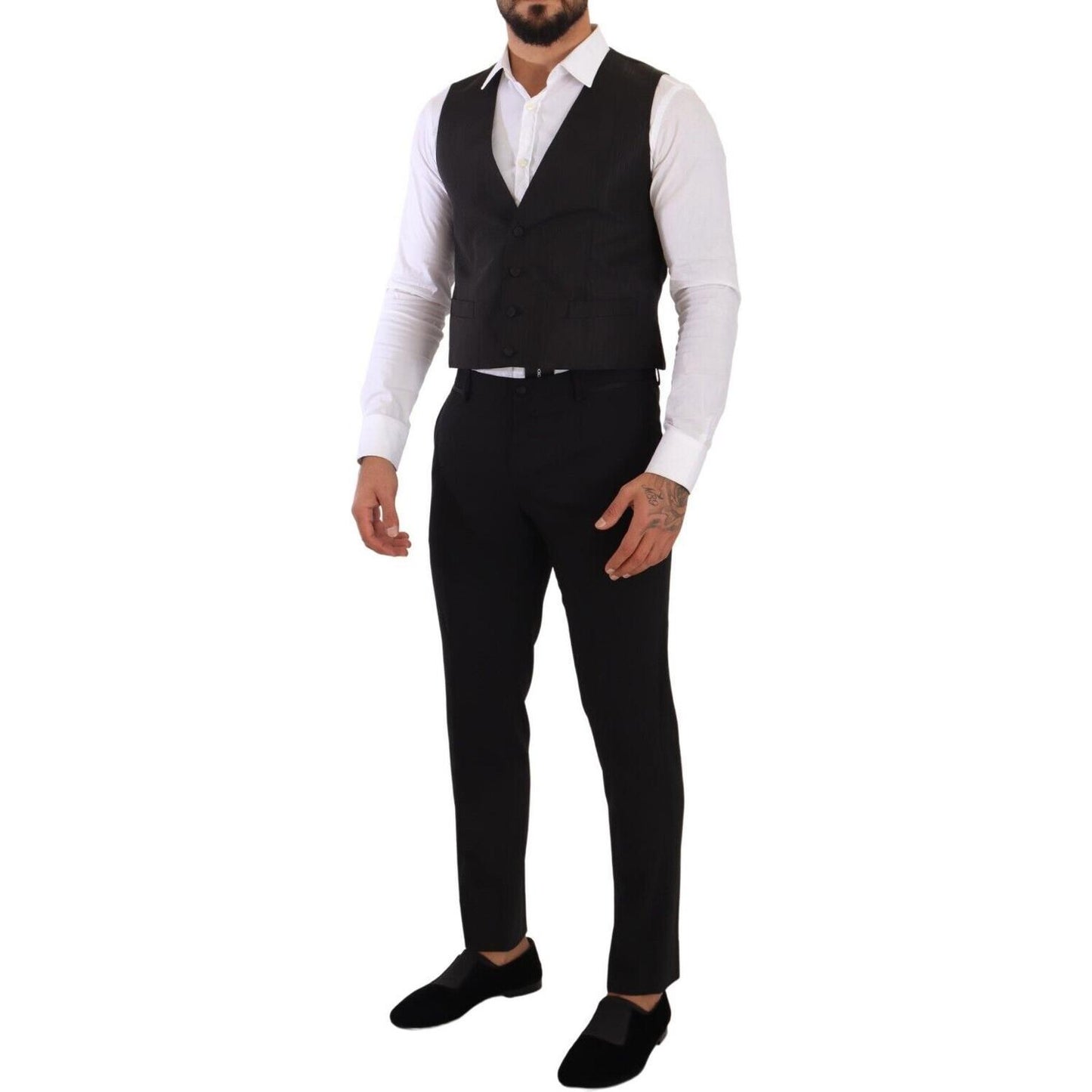 Dolce & Gabbana Gray Silk Slim Fit Waistcoat Formal Vest