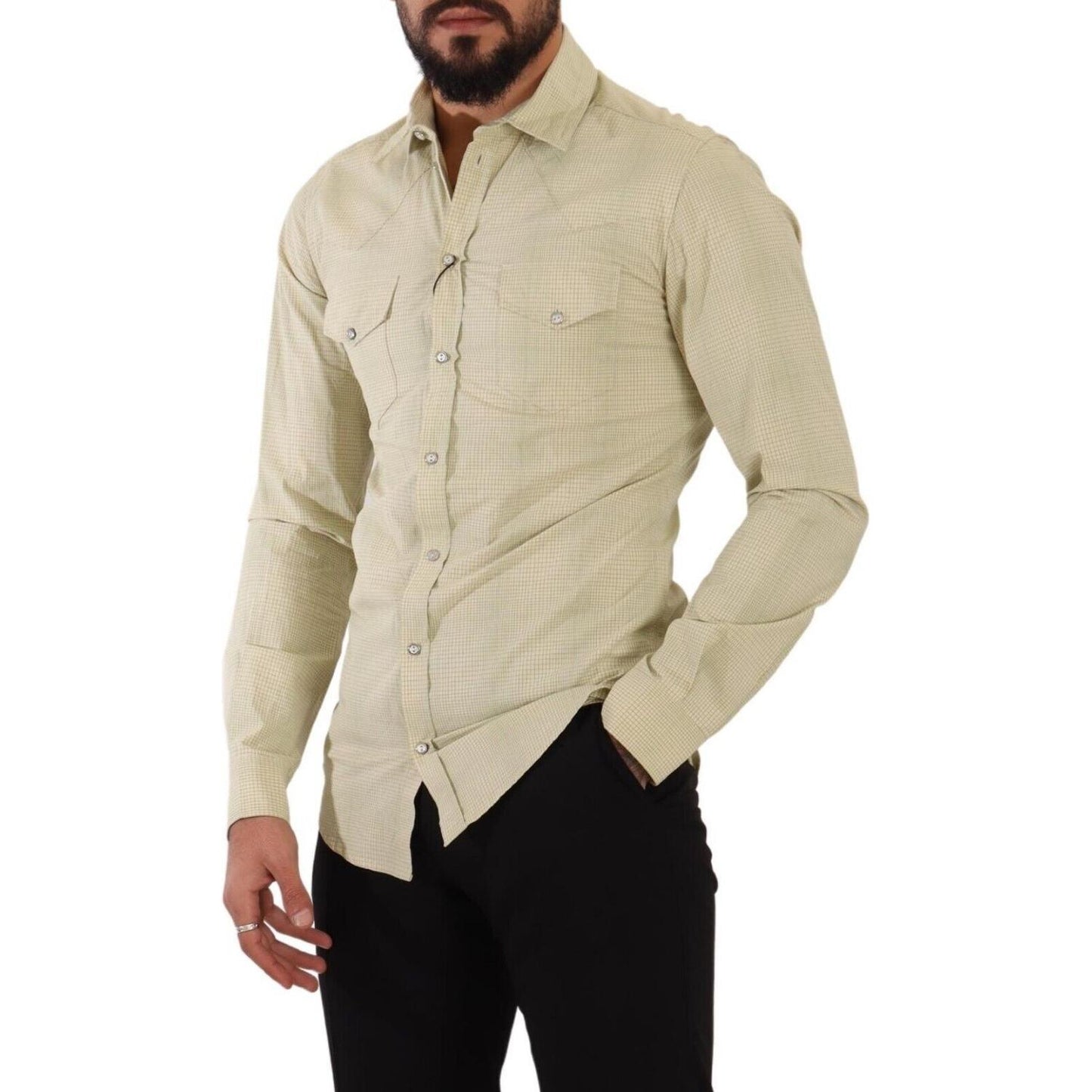 Dolce & Gabbana Yellow SICILIA Cotton Casual Slim Fit Shirt TSH7693 - 39