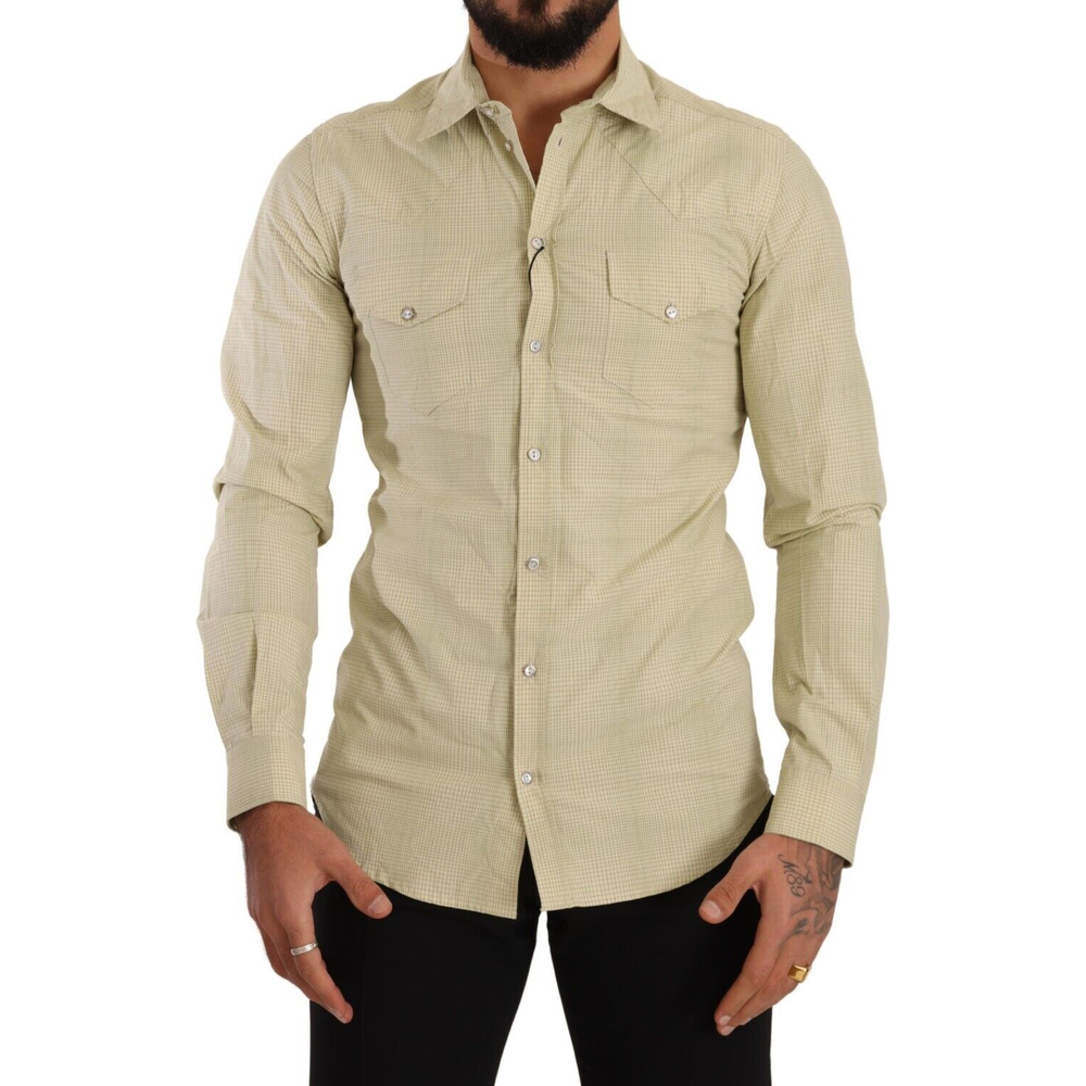 Dolce & Gabbana Yellow SICILIA Cotton Casual Slim Fit Shirt TSH7693 - 39