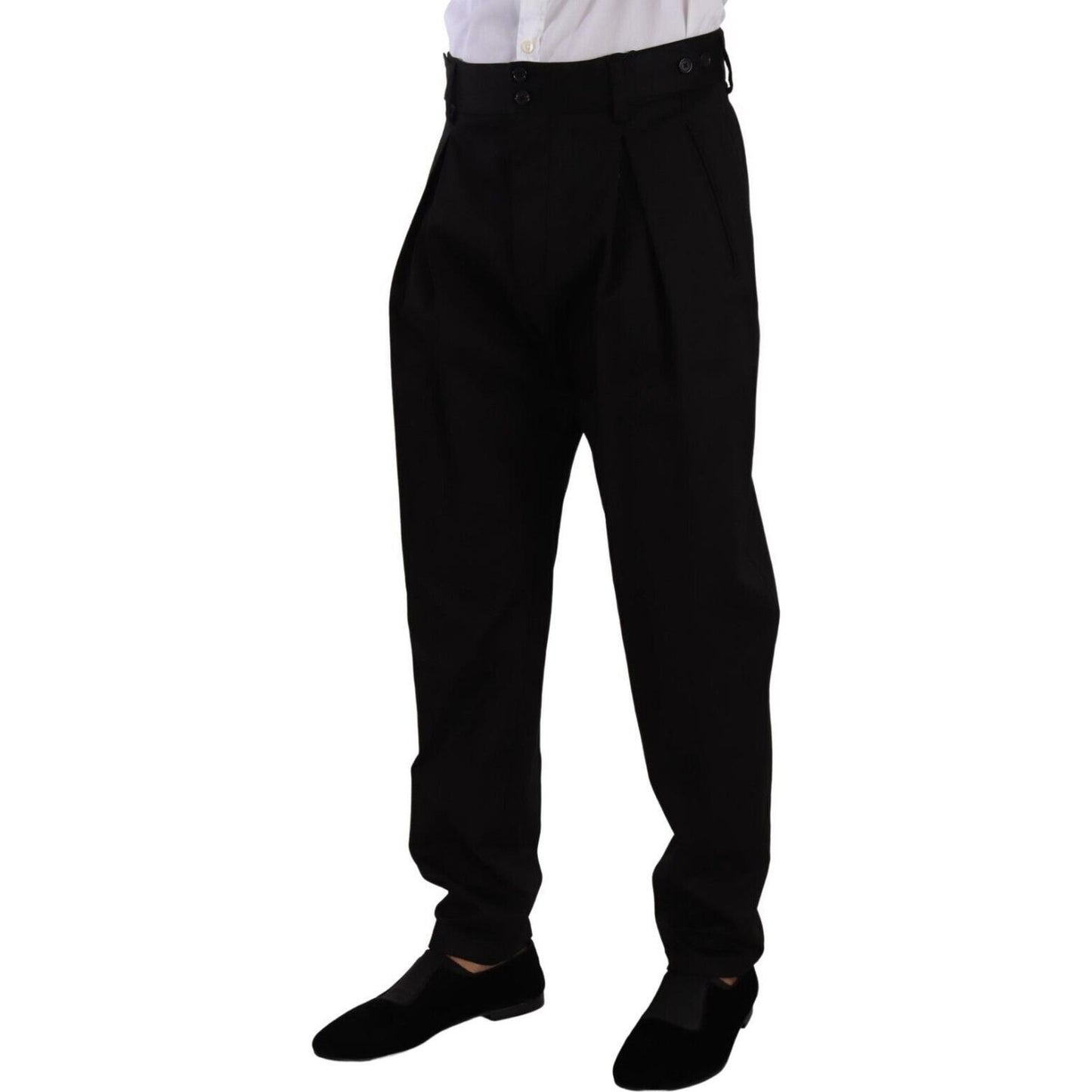 Dolce & Gabbana Black Cotton High Waist Men Trouser Dress Pants
