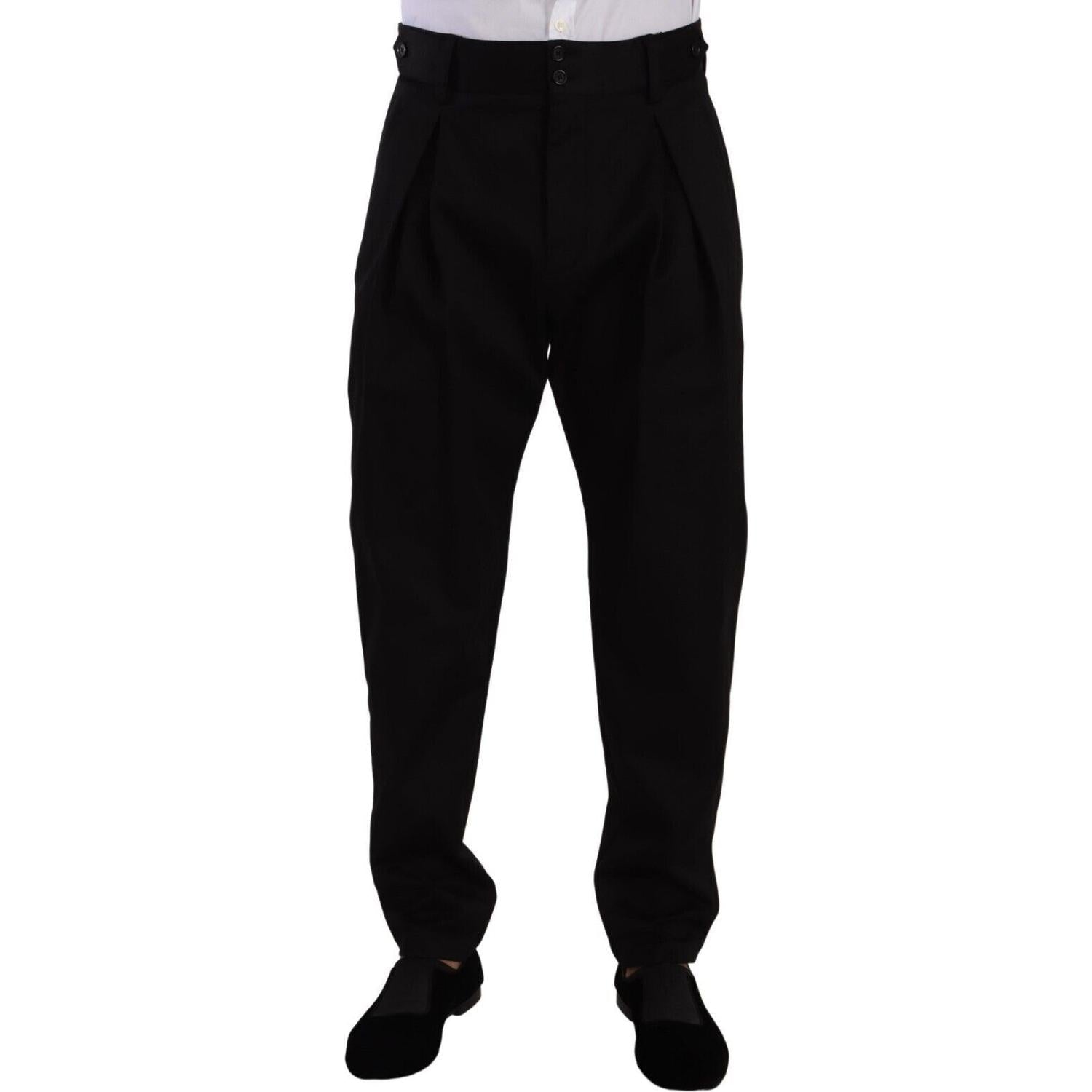 Dolce & Gabbana Black Cotton High Waist Men Trouser Dress Pants