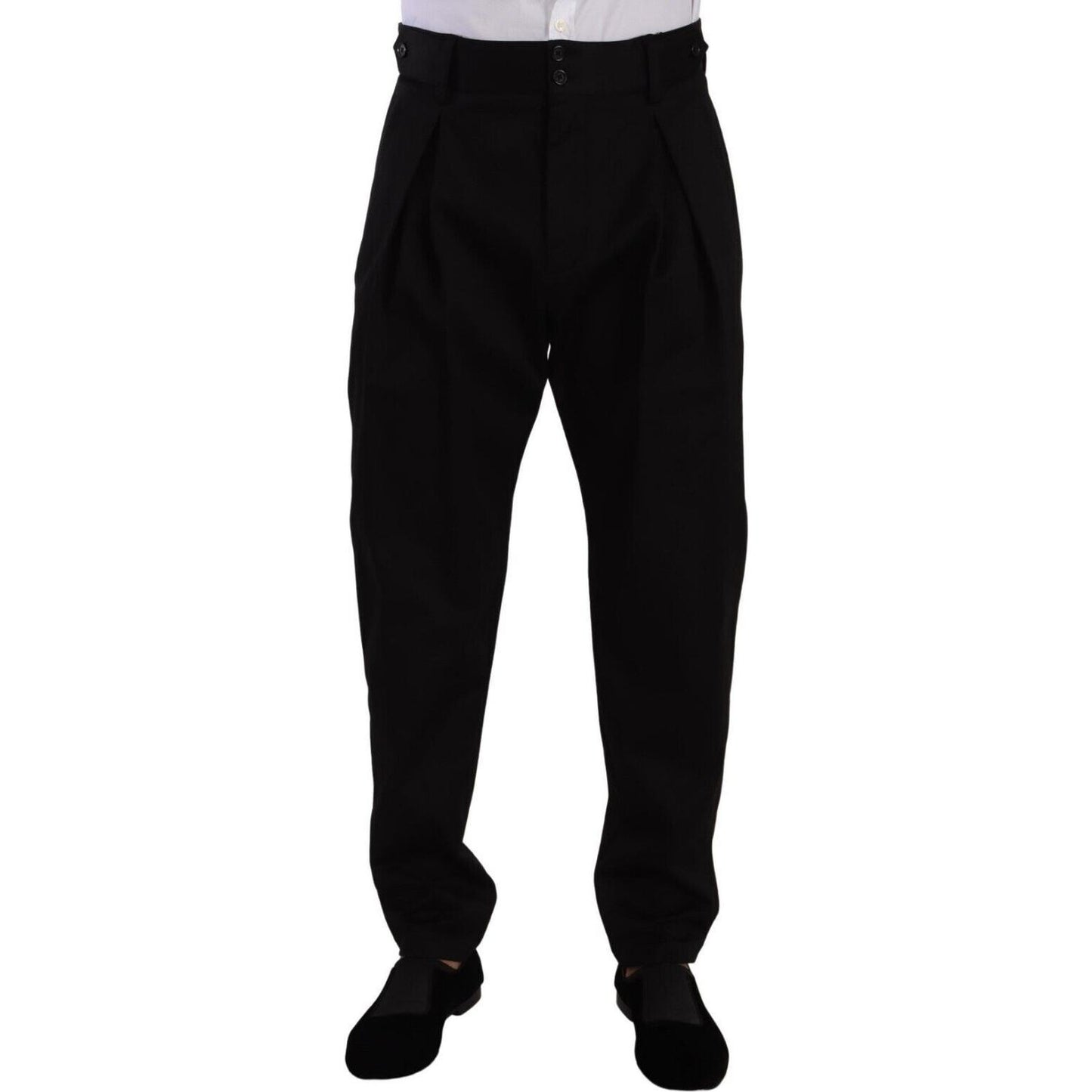 Dolce & Gabbana Black Cotton High Waist Men Trouser Dress Pants PAN72765 - 48