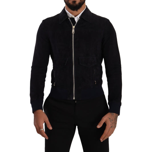 Dolce & Gabbana Blue Suede Lambskin Leather Coat Jacket JKT3010- 44