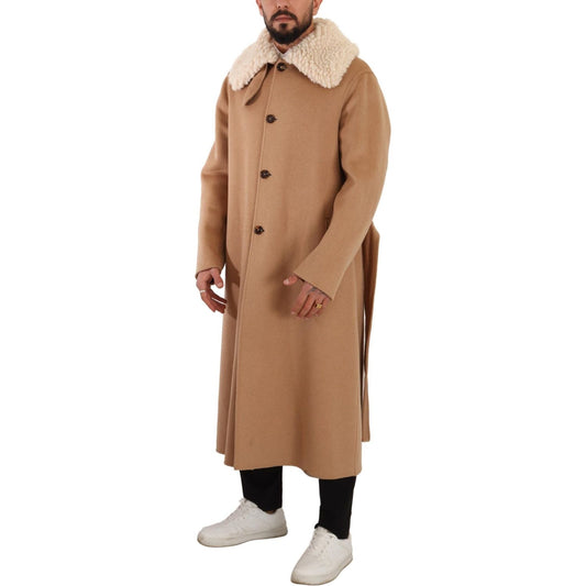 Dolce & Gabbana Beige Camel Skin Cashmere Shearling Overcoat Jacket JKT3246- 48