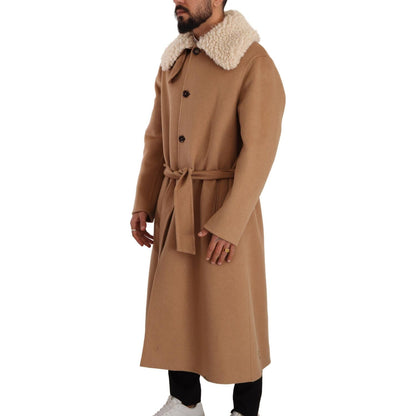Dolce & Gabbana Beige Camel Skin Cashmere Shearling Overcoat Jacket