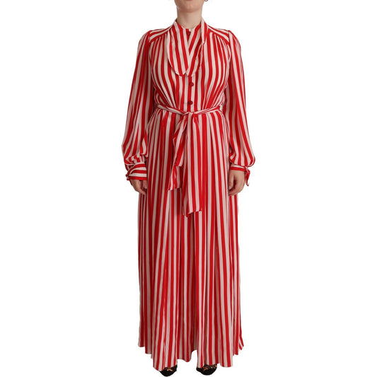 Dolce & Gabbana White Red Silk A-Line Shift Gown Dress DR28634- IT40