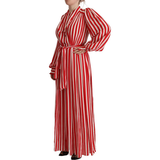 Dolce & Gabbana White Red Silk A-Line Shift Gown Dress DR28634- IT40