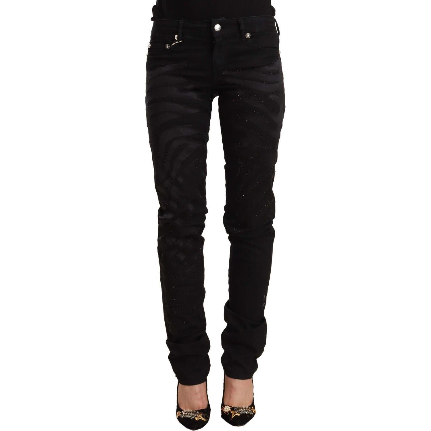بنطلون جينز أنيق أسود اللون بقصّة Slim Fit ومزين من Just Cavalli