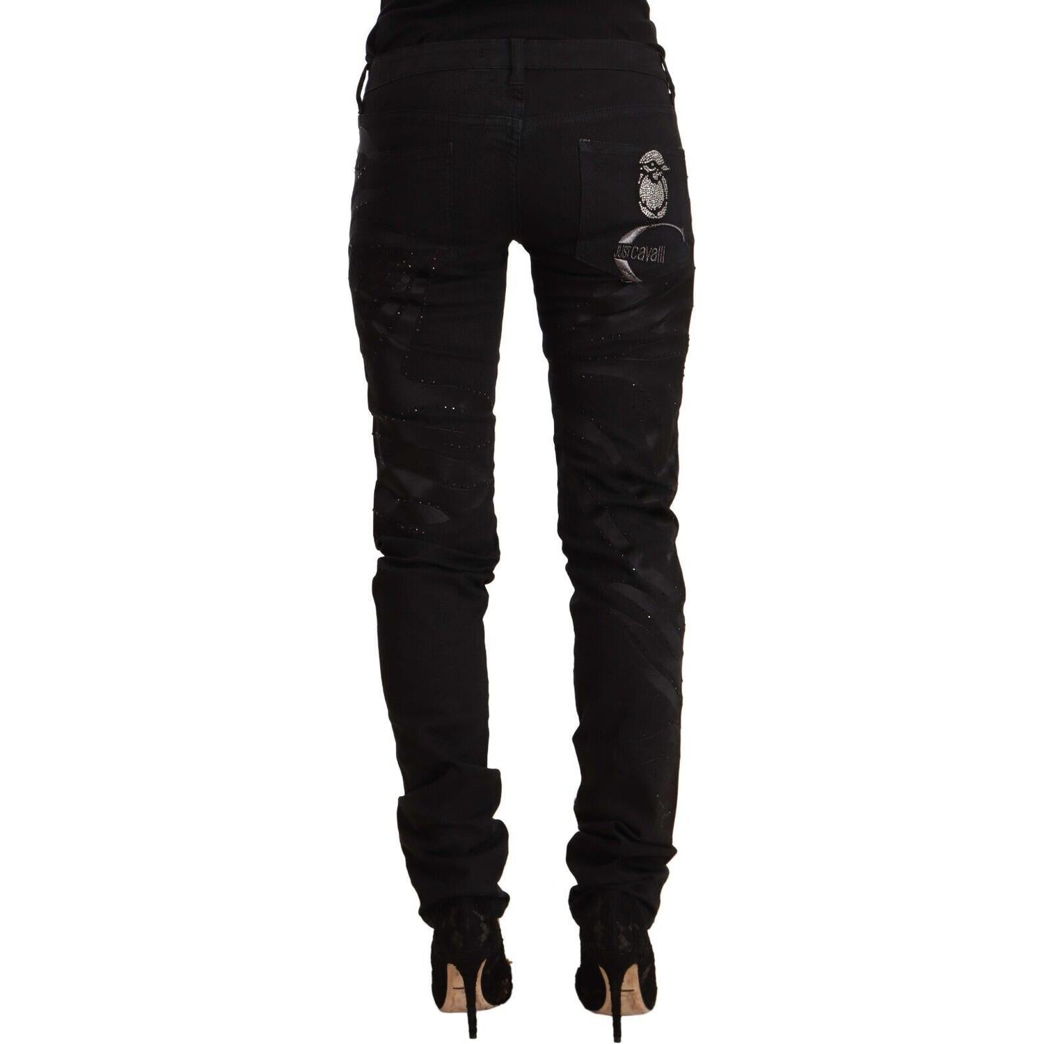 بنطلون جينز أنيق أسود اللون بقصّة Slim Fit ومزين من Just Cavalli