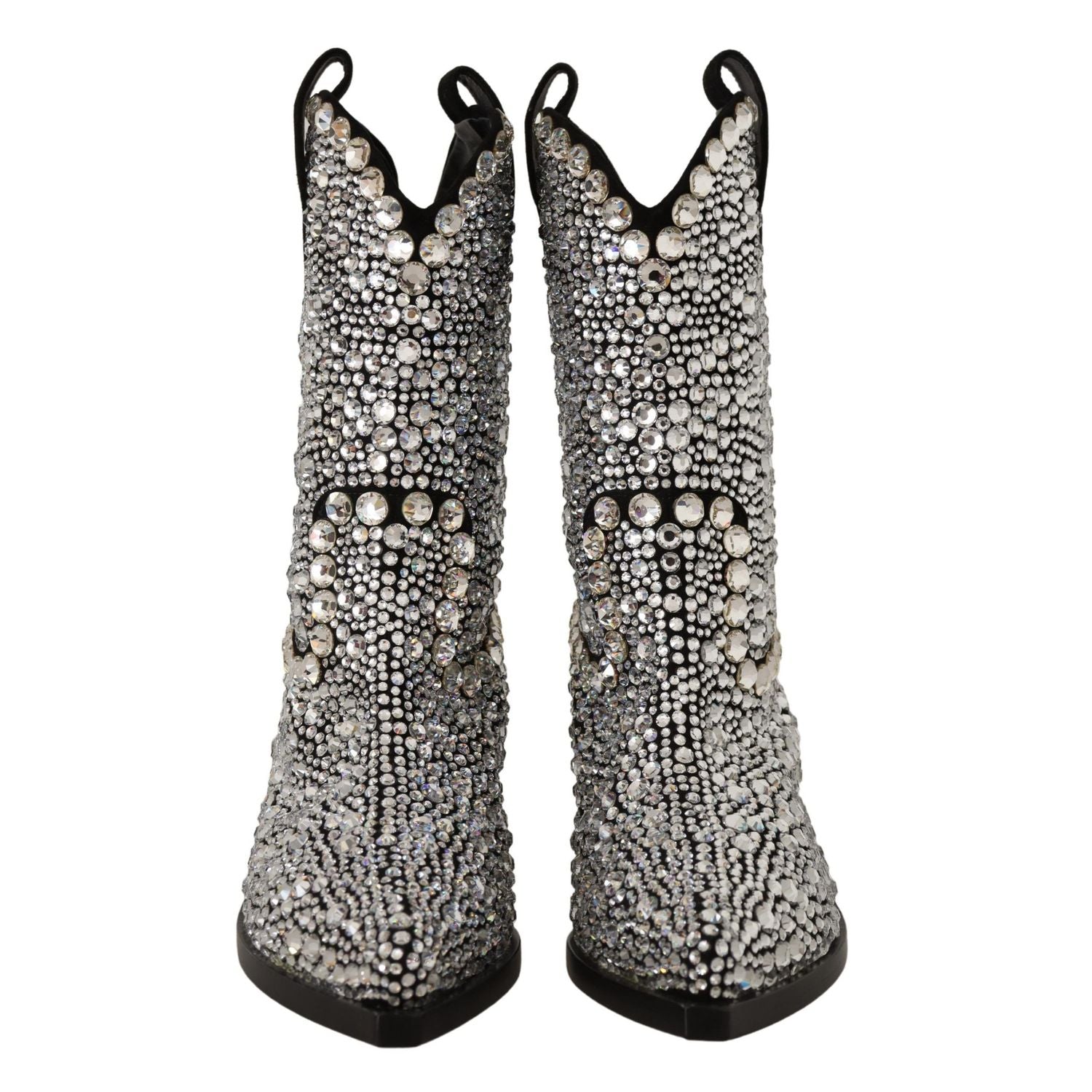 Dolce & Gabbana Black Suede Strass Crystal Cowgirl Boots