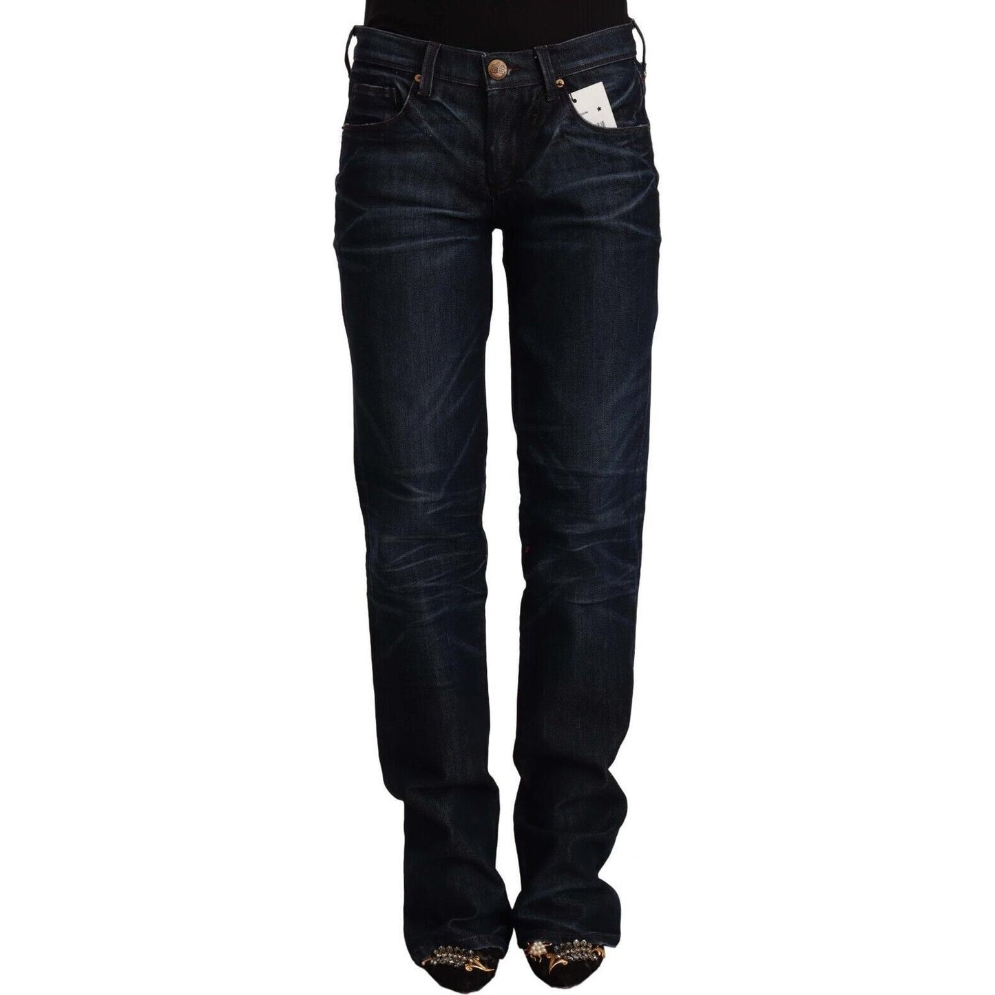 Ermanno Scervino Dark Blue Mid Waist Cotton Denim Straight Jeans SIG12473 - 26
