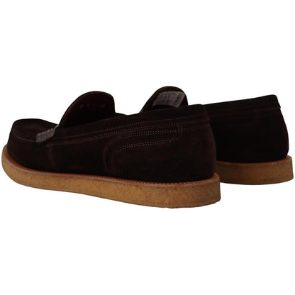 Dolce & Gabbana Brown Suede Leather Slip On Flats Moccasin Shoes
