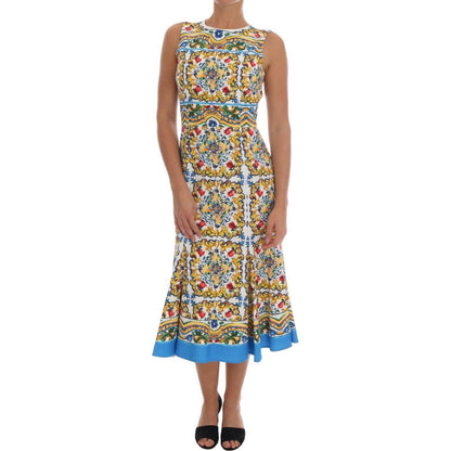 Dolce & Gabbana White Majoilca Sleeveless Sheath A-line Dress
