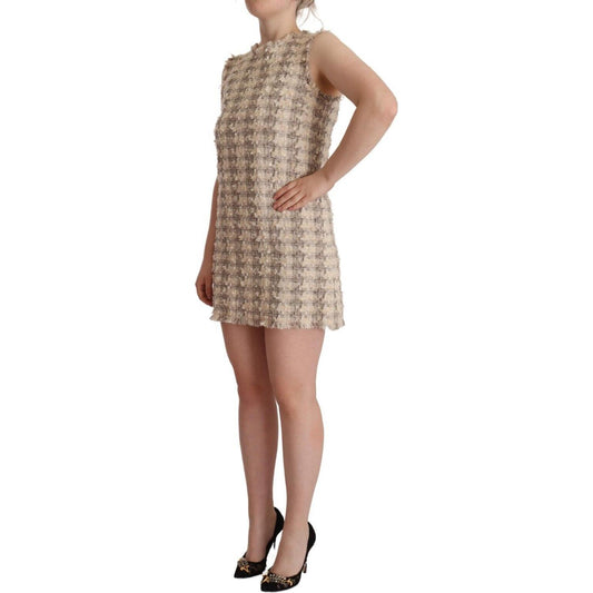 Dolce & Gabbana Beige Checkered Sleeveless Mini Shift Dress DR28615 - 40