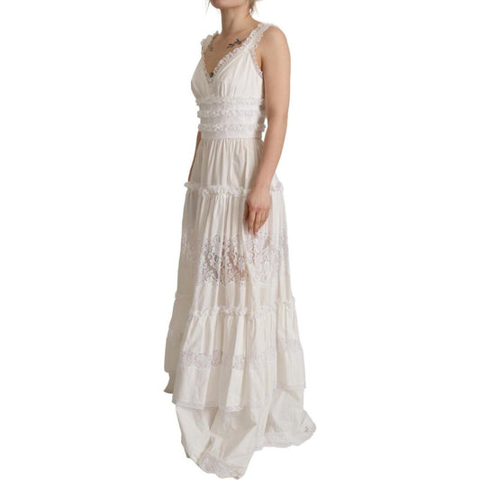 Dolce & Gabbana White Cotton Tiered Long Maxi A-line Dress DR28641 - 40