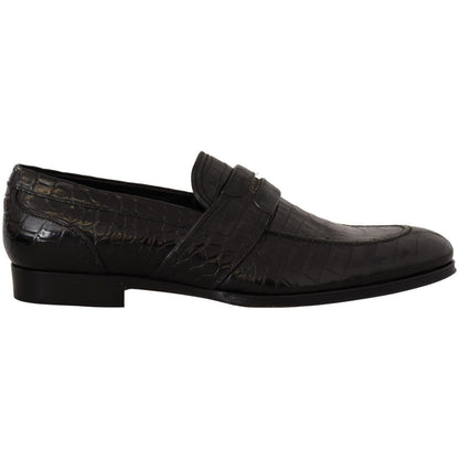 Dolce & Gabbana Black Crocodile Leather Slip On Moccasin Shoes
