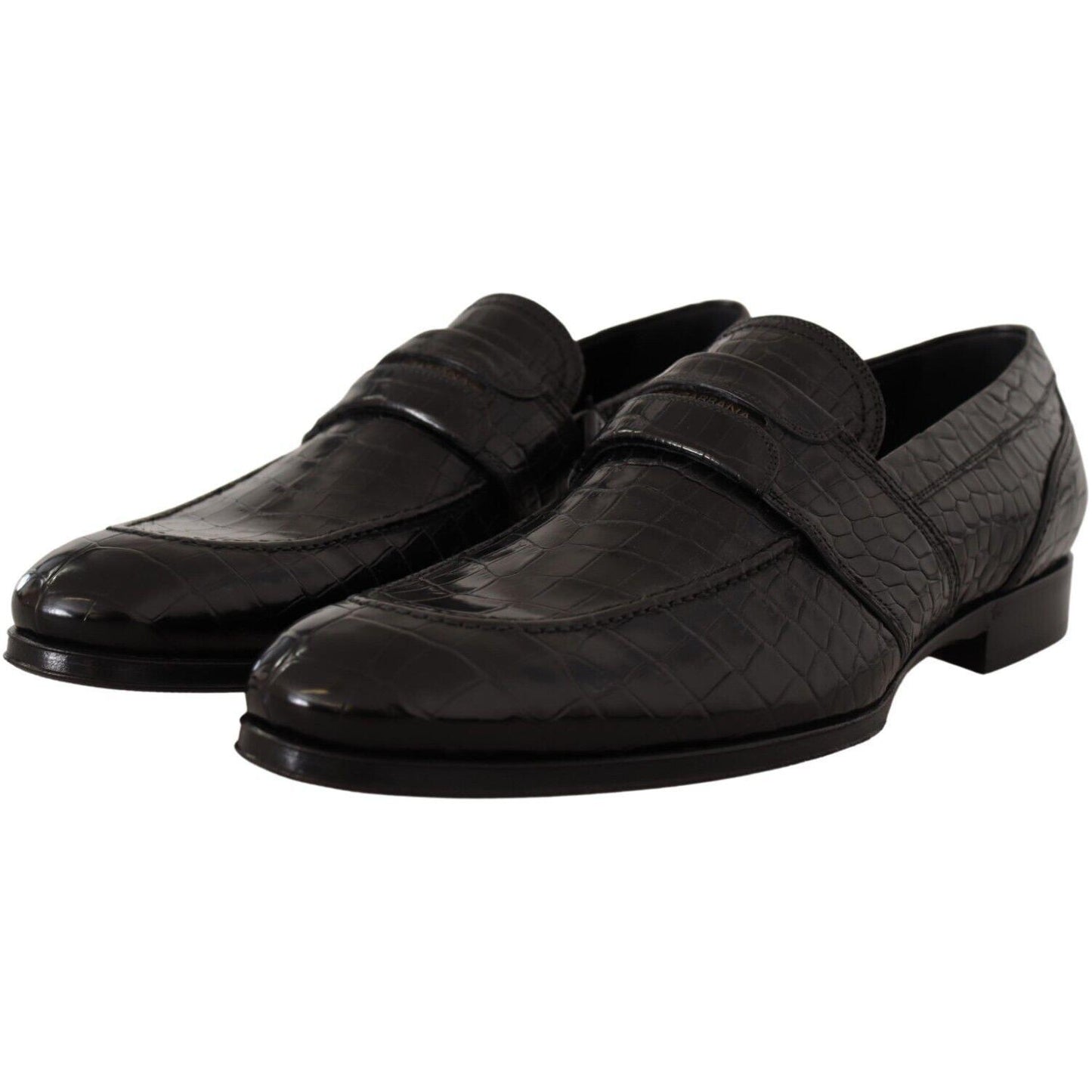 Dolce & Gabbana Black Crocodile Leather Slip On Moccasin Shoes