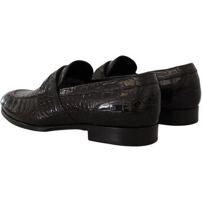 Dolce & Gabbana Black Crocodile Leather Slip On Moccasin Shoes