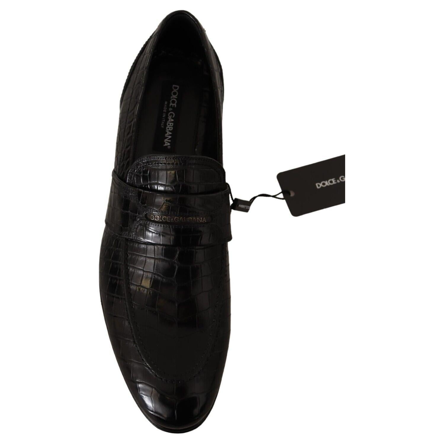 Dolce & Gabbana Black Crocodile Leather Slip On Moccasin Shoes