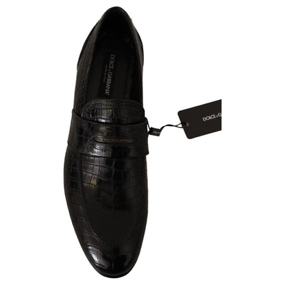 Dolce & Gabbana Black Crocodile Leather Slip On Moccasin Shoes