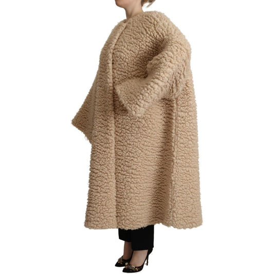 Dolce & Gabbana Beige Cashmere Wool Faux Fur Coat Jacket JKT3283 - 40