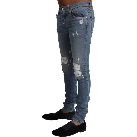 Dolce & Gabbana Light Blue Tattered Cotton Denim Skinny Jeans PAN72944 - 44