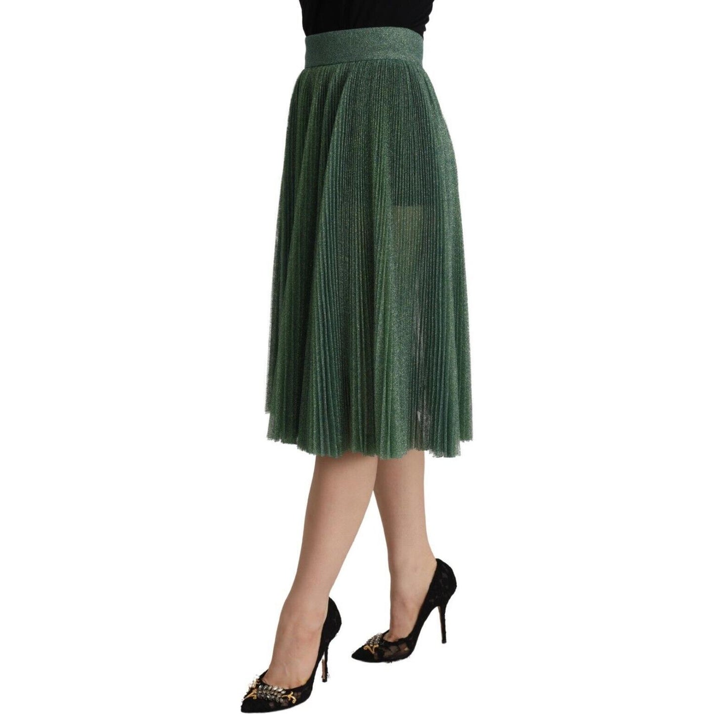 Dolce & Gabbana Metallic Green High Waist A-line Pleated Skirt