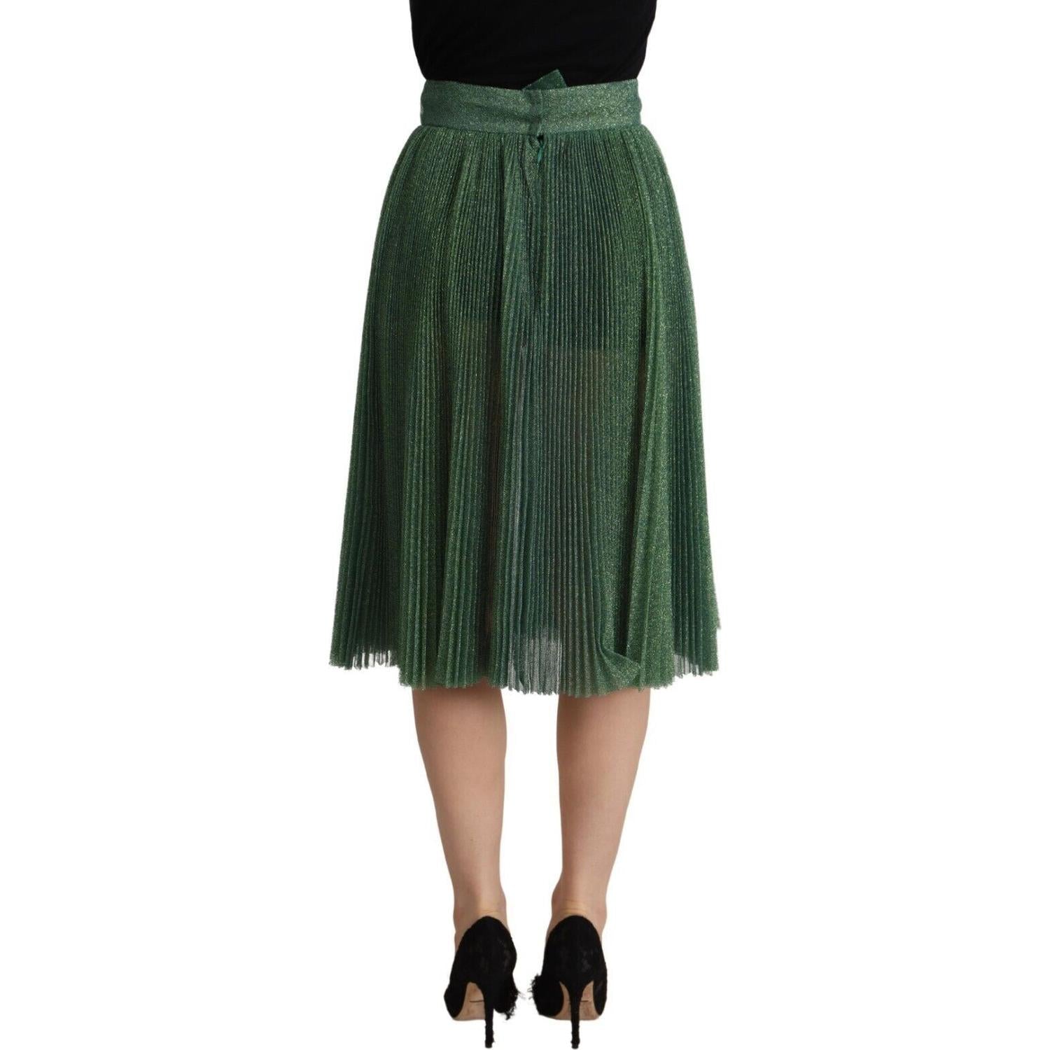 Dolce & Gabbana Metallic Green High Waist A-line Pleated Skirt