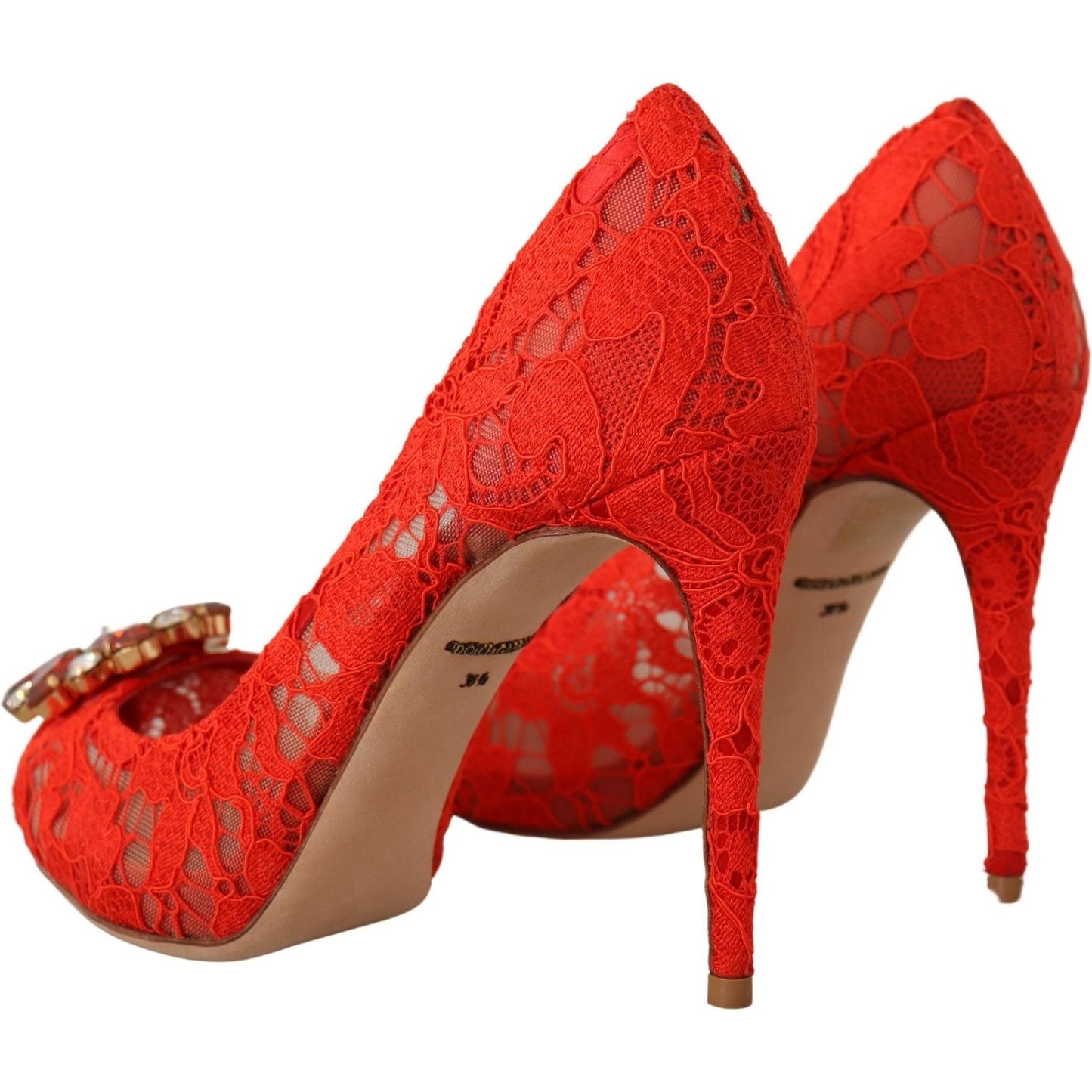 Dolce & Gabbana Red Taormina Lace Crystal Heels Pumps LA9799- 35
