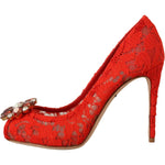 Dolce & Gabbana Red Taormina Lace Crystal Heels Pumps LA9799- 35