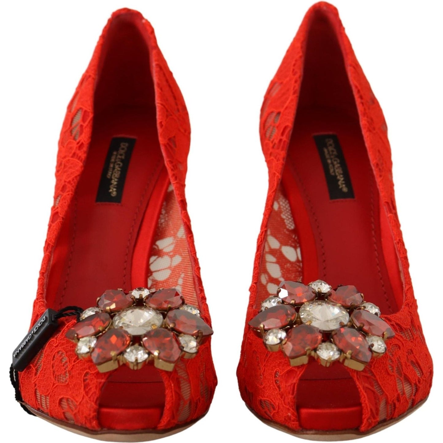 Dolce & Gabbana Red Taormina Lace Crystal Heels Pumps LA9799- 35