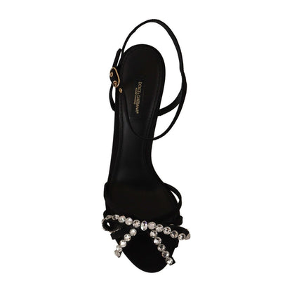 Dolce & Gabbana Black Crystals Ankle Strap Heels Sandals Shoes