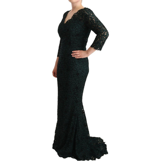Dolce & Gabbana Green Floral Lace Maxi Floor Length Dress DR28312 - 44