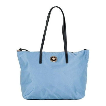 Versace Portuna Medusa Medium Cornflower Blue Nylon Leather Tote Bag Purse