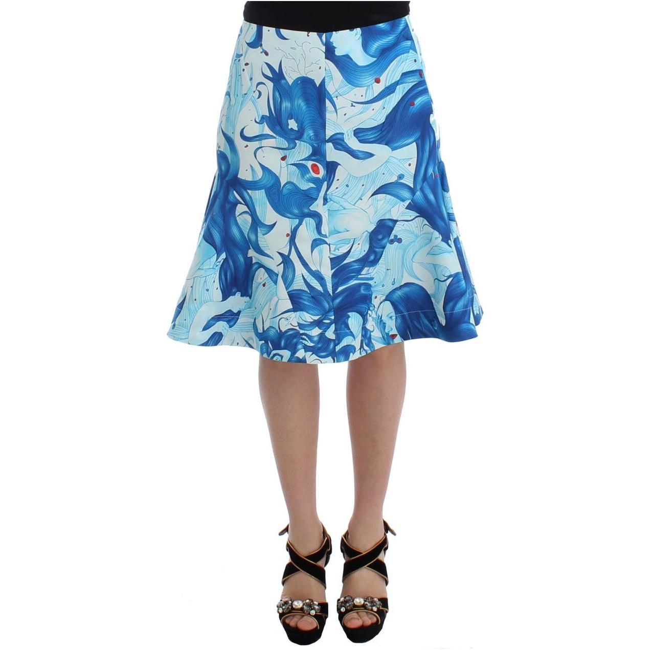 Koonhor Blue Peplum Fresco-Print Straight Pencil Skirt SIG12703-2
