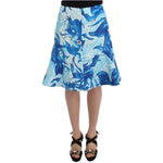 Koonhor Blue Peplum Fresco-Print Straight Pencil Skirt SIG12703-2