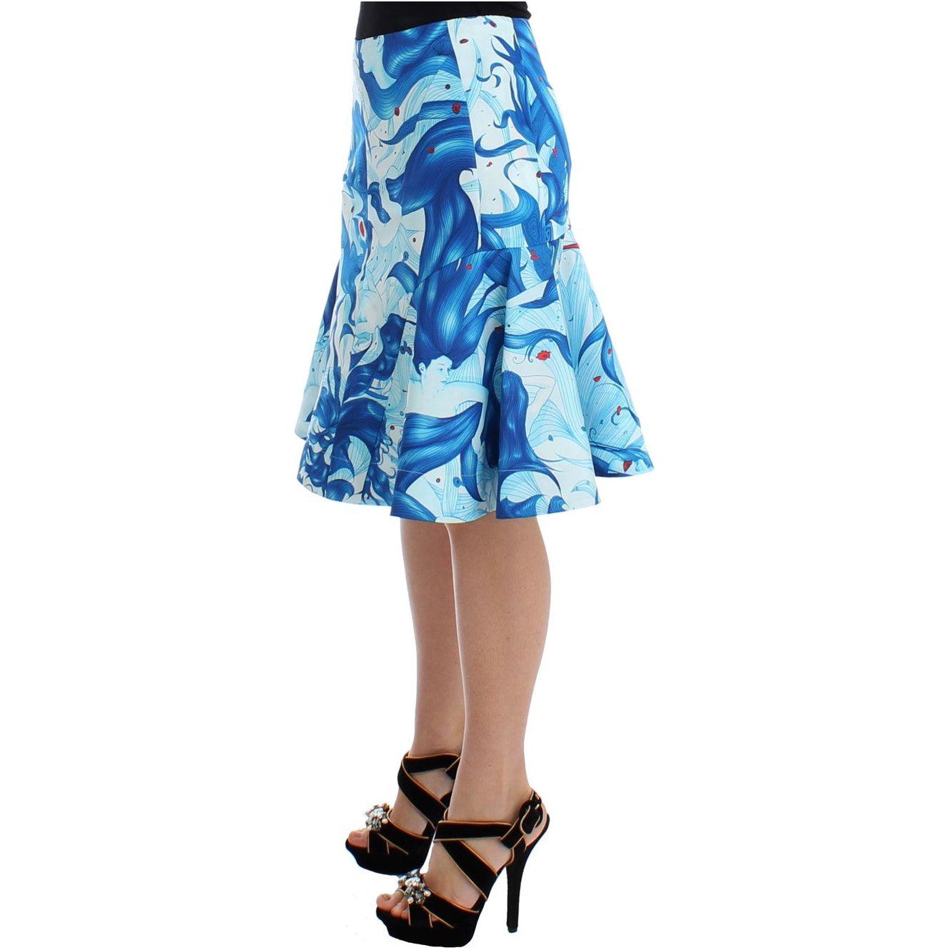 Koonhor Blue Peplum Fresco-Print Straight Pencil Skirt SIG12703-2