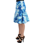 Koonhor Blue Peplum Fresco-Print Straight Pencil Skirt SIG12703-2