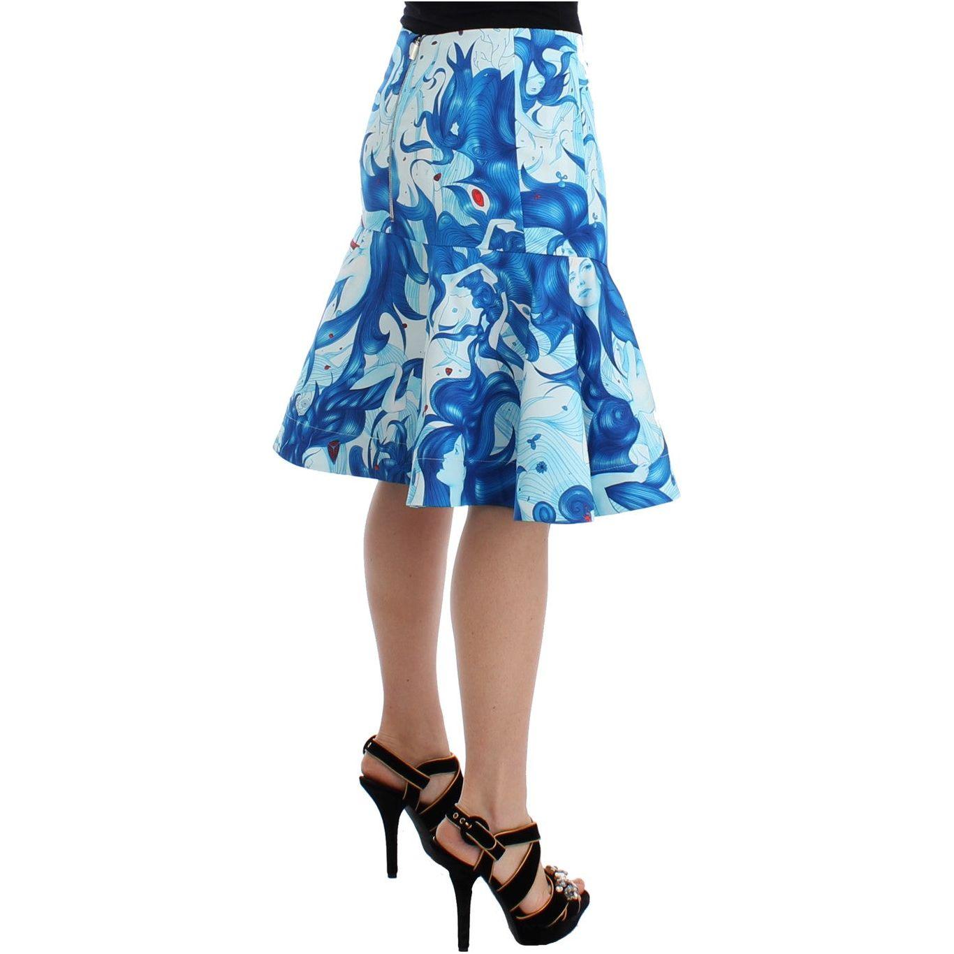 Koonhor Blue Peplum Fresco-Print Straight Pencil Skirt SIG12703-2