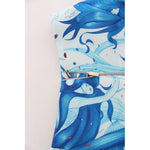 Koonhor Blue Peplum Fresco-Print Straight Pencil Skirt SIG12703-2