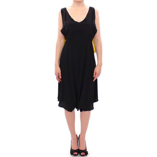 Lamberto Petri Black Yellow Silk Shift Sheath Coctail Dress GSD12588-1