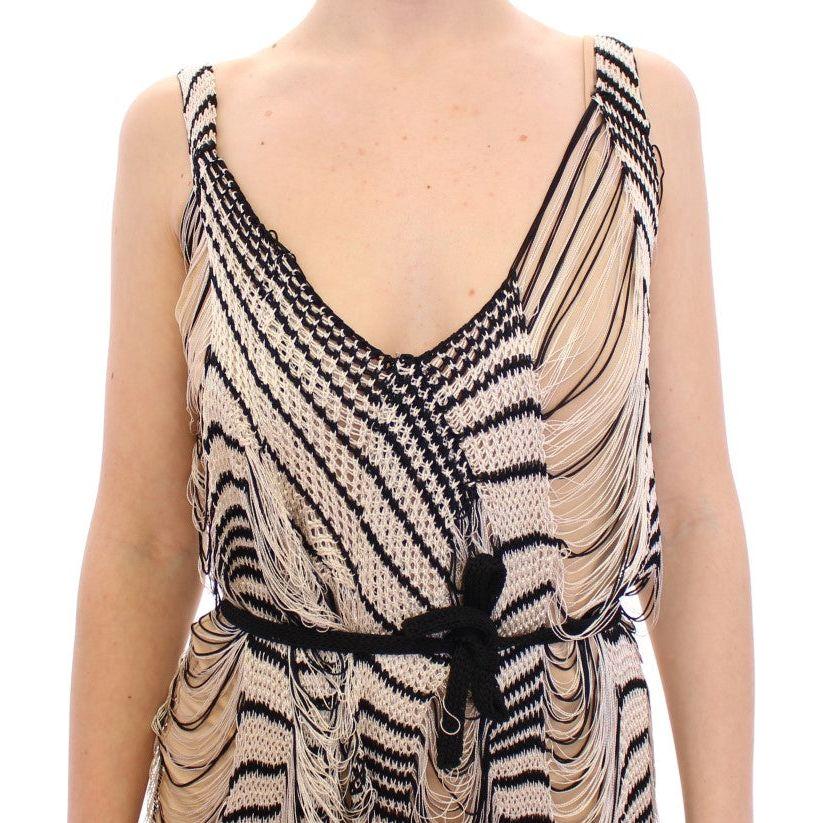 Alice Palmer Black Chainette Knit Striped Assymetrical Dress Dresses