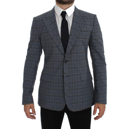 Dolce & Gabbana Blue Checkered Slim Fit Blazer Jacket