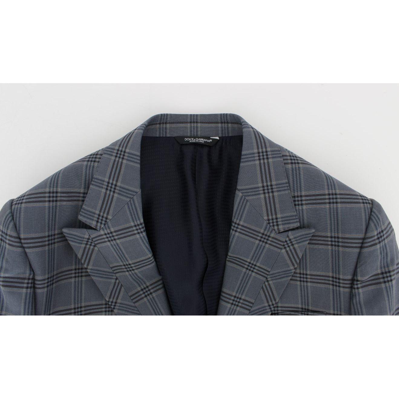 Dolce & Gabbana Blue Checkered Slim Fit Blazer Jacket