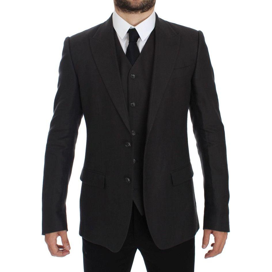 Dolce & Gabbana Gray Slim Fit Linen Blazer Jacket GTT10108-4