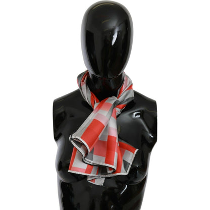 Costume National Gray Red Silk Shawl Foulard Wrap Scarf