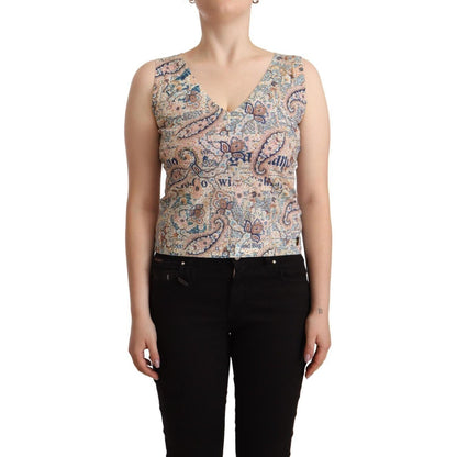 John Galliano Multicolor Cotton Sleeveless V-neck Tank Top